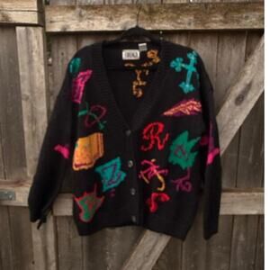 VTG The Limited FORENZA black v-neck Cardigan SWEATER Size small bright colors